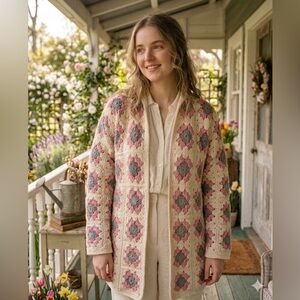 Vintage Handmade Crochet cardigan granny square open front sweater